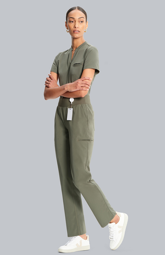 Women's Scrub Set: Taiga Welt Pocket Top & Straight Leg Ankle Pant, OLV Olive, large