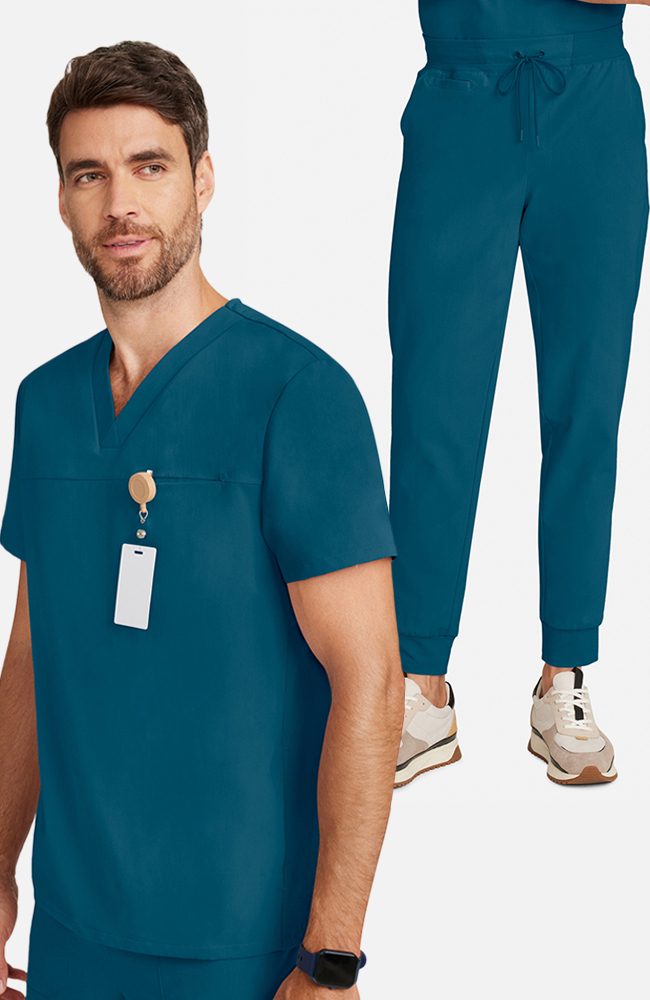 Men's Scrub Set: Vapor 3-Pocket Top &  Drift Jogger Pant, CAR Caribbean Blue, large