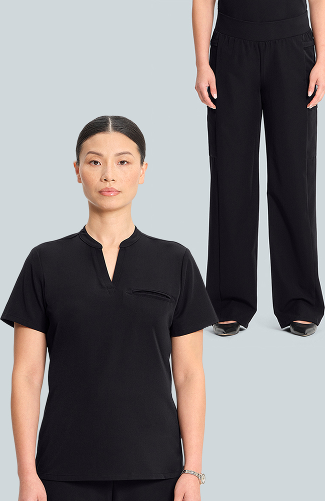 Women's Scrub Set: Taiga Welt Pocket Top & Anemone Straight Leg Pant, BLK Black, large
