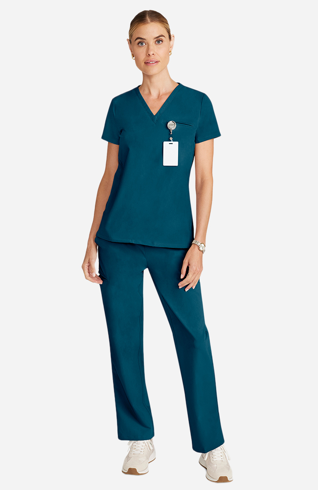 Women's Scrub Set: Flora 3-Pocket Top & Straight Leg Ankle Pant, CAR Caribbean Blue, large
