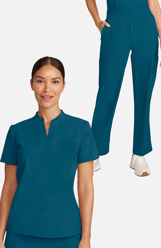 Women's Scrub Set: Taiga Welt Pocket Top & Straight Leg Ankle Pant, CAR Caribbean Blue, large
