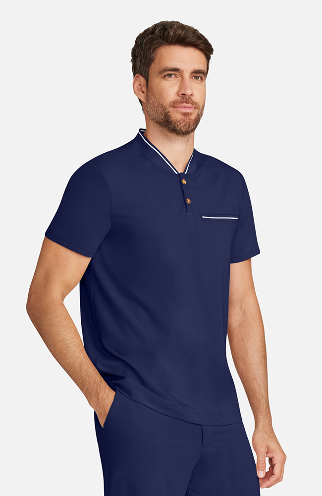 Men’s Rib Collar Henley Scrub Top, NAV Navy, large