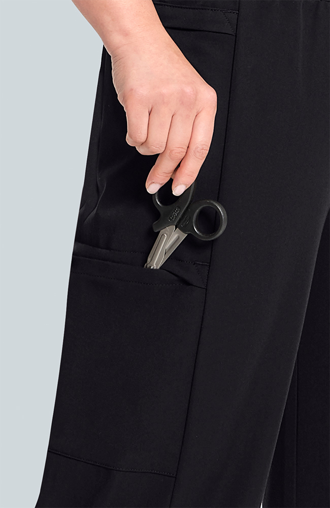 Women's Scrub Set: Flora 3-Pocket Top & Anemone Straight Leg Pant, BLK Black, large