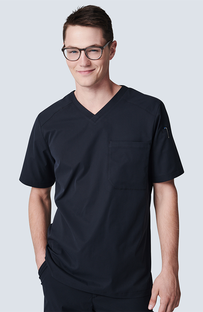 Men's Apex V-Neck Scrub Top, BLK Black, large