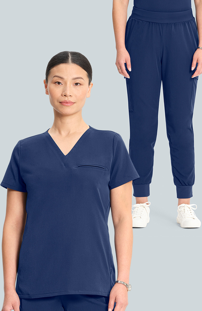 Women's Scrub Set: Flora 3-Pocket Top & Bosque Jogger Pant, NAV Navy, large
