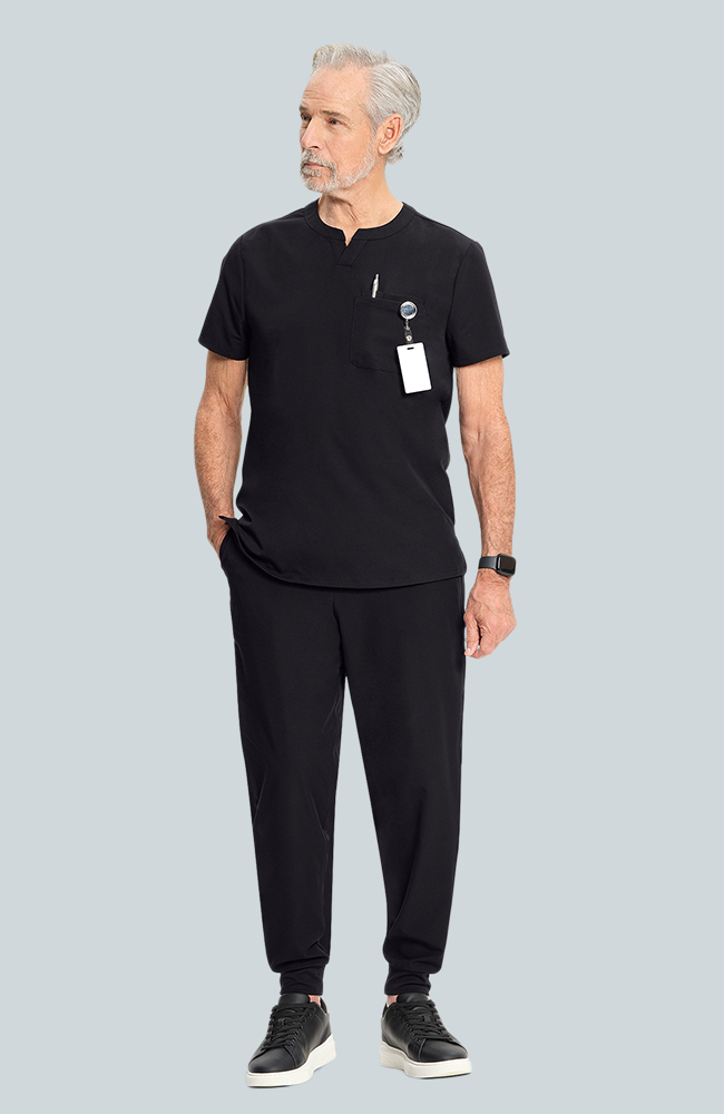 Men's Scrub Set: Cirrus Split Neck Top & Drift Jogger Pant, BLK Black, large