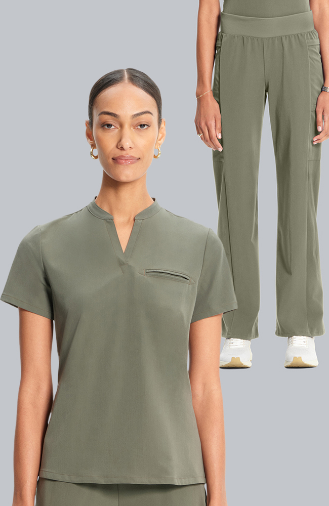 Women's Scrub Set: Taiga Welt Pocket Top & Anemone Straight Leg Pant, OLV Olive, large
