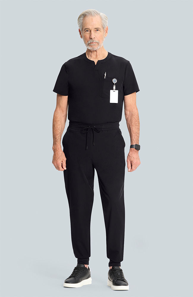 Men's Scrub Set: Cirrus Split Neck Top & Drift Jogger Pant, BLK Black, large