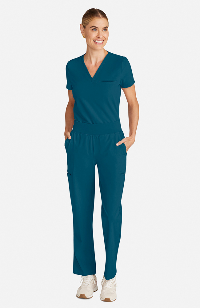 Women's Scrub Set: Flora 3-Pocket Top & Straight Leg Ankle Pant, CAR Caribbean Blue, large