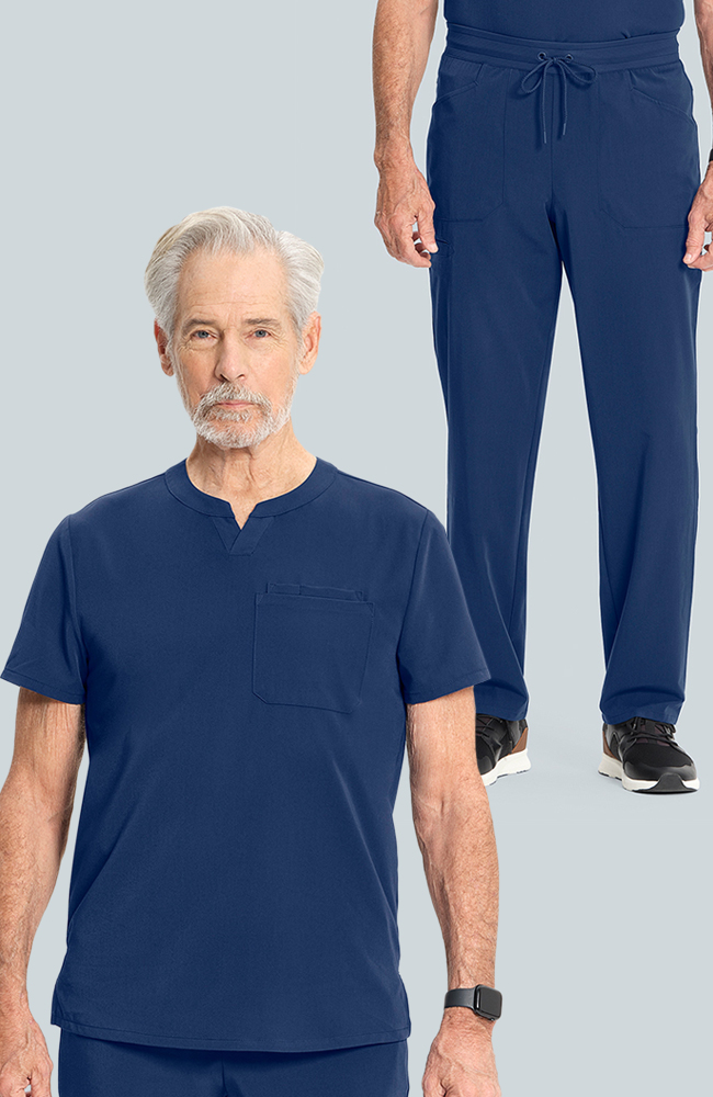 Men's Scrub Set: Cirrus Split Neck Top & Zephyr Straight Leg Pant, NAV Navy, large