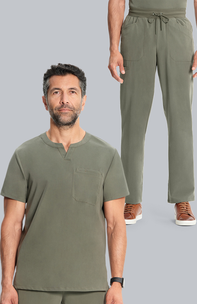 Men's Scrub Set: Cirrus Split Neck Top & Zephyr Straight Leg Pant, OLV Olive, large
