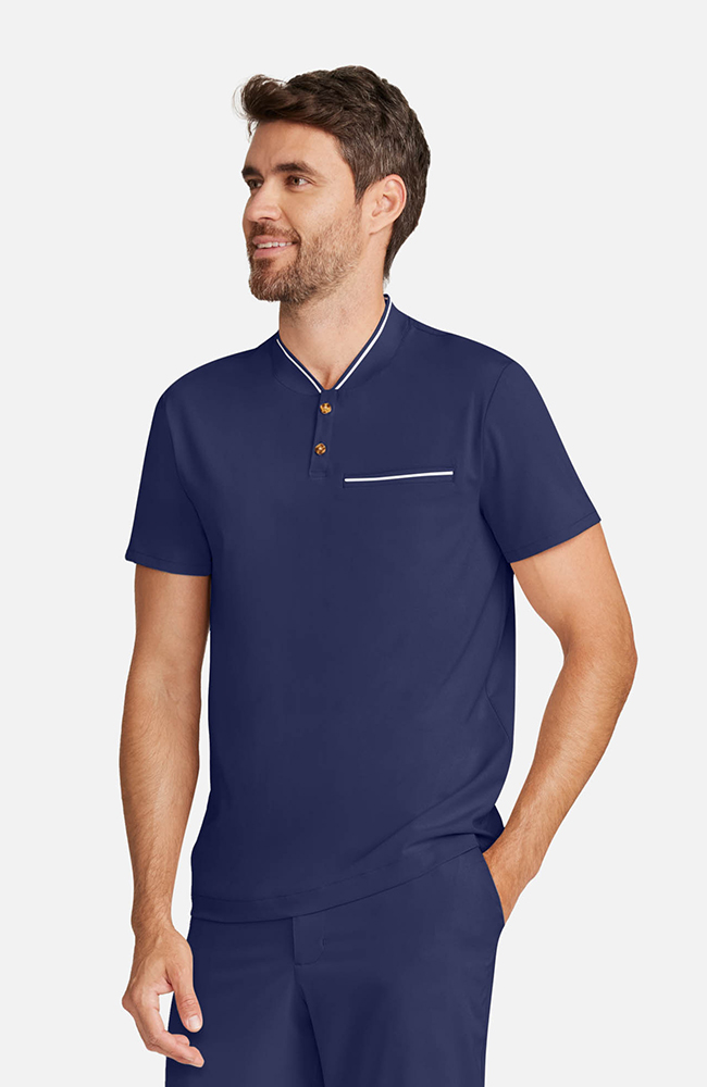 Men’s Rib Collar Henley Scrub Top, NAV Navy, large