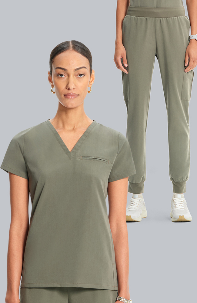 Women's Scrub Set: Flora 3-Pocket Top & Bosque Jogger Pant, OLV Olive, large