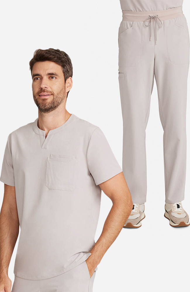 Men's Scrub Set: Cirrus Split Neck Top & Zephyr Straight Leg Pant, WMS Warm Stone, large