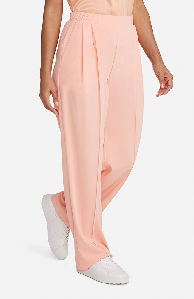 Women's Scrub Set: Silk Stand Collar Top & Pleated Wide Leg Pant, BKC Black With Cranberry Trim, large