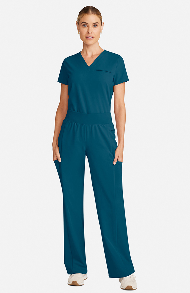Women's Scrub Set: Flora 3-Pocket Top & Anemone Straight Leg Pant, CAR Caribbean Blue, large