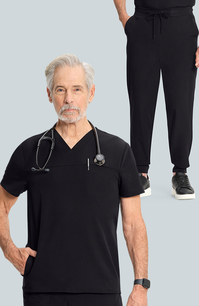 Men's Scrub Set: Vapor 3-Pocket Top &  Drift Jogger Pant, BLK Black, large