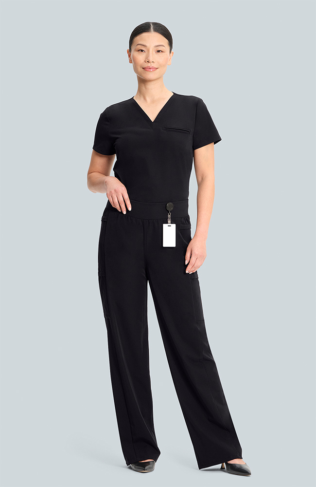 Women's Scrub Set: Flora 3-Pocket Top & Anemone Straight Leg Pant, BLK Black, large