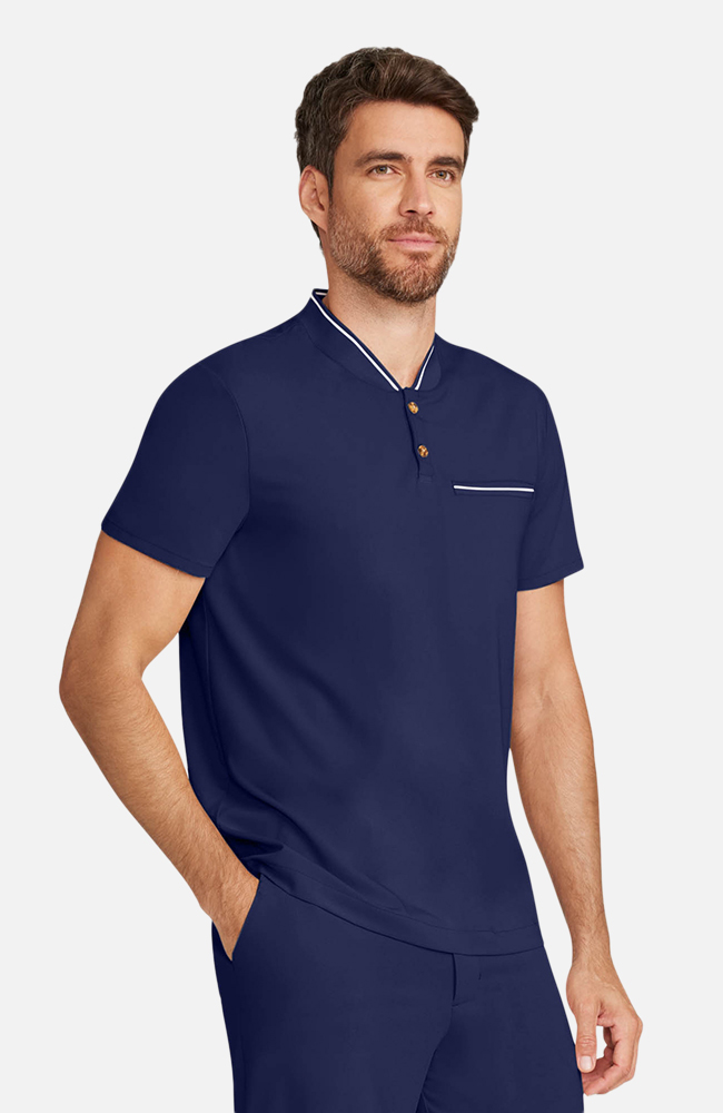Men's Scrub Set: Rib Collar Henley Top & Cuffed Trouser Pant, NAV Navy, large