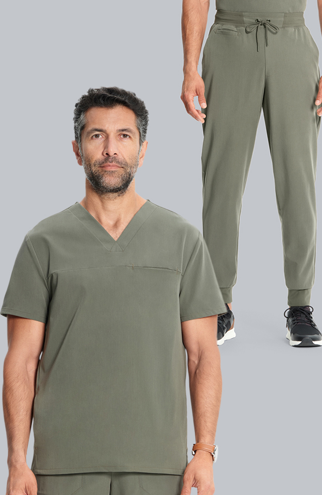 Men's Scrub Set: Vapor 3-Pocket Top &  Drift Jogger Pant, OLV Olive, large