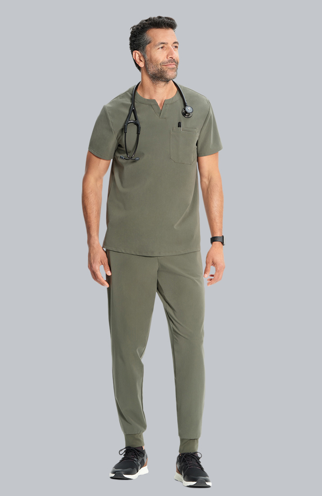 Men's Scrub Set: Cirrus Split Neck Top & Drift Jogger Pant, OLV Olive, large