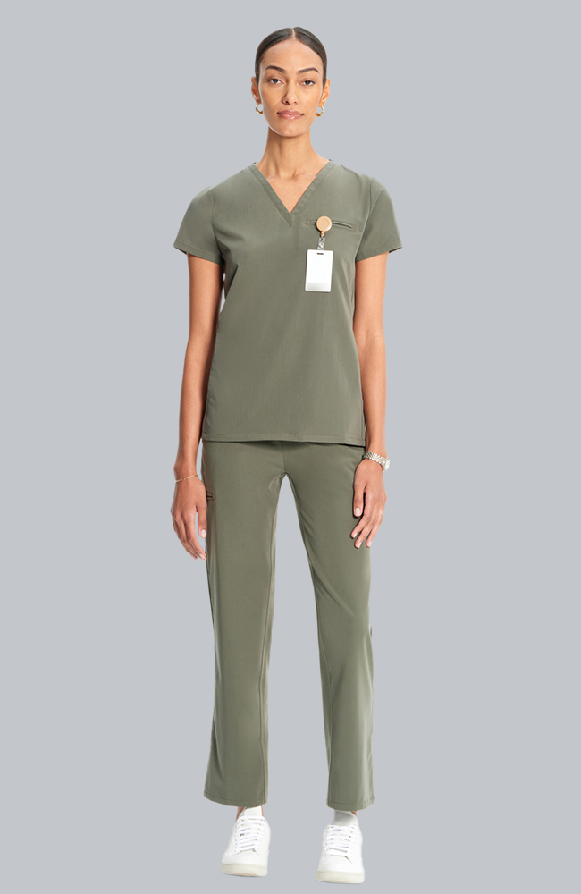 Women's Scrub Set: Flora 3-Pocket Top & Straight Leg Ankle Pant, OLV Olive, large