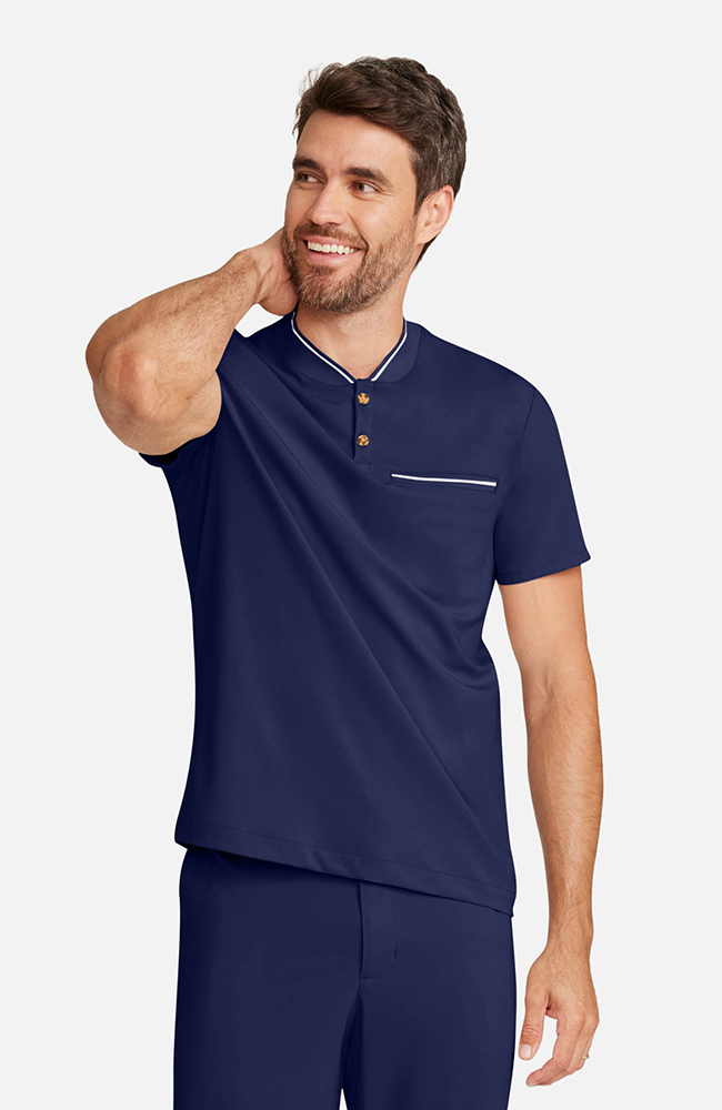 Men’s Rib Collar Henley Scrub Top, NAV Navy, large