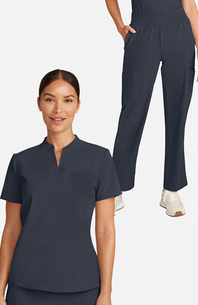 Women's Scrub Set: Taiga Welt Pocket Top & Straight Leg Ankle Pant, PWT Pewter, large