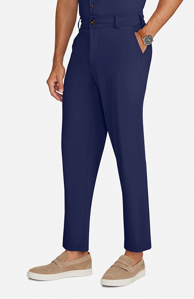 Men's Scrub Set: Rib Collar Henley Top & Cuffed Trouser Pant, NAV Navy, large