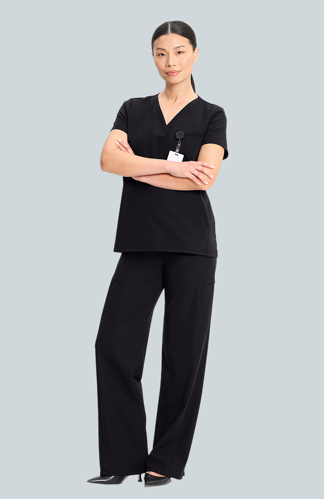 Women's Scrub Set: Flora 3-Pocket Top & Anemone Straight Leg Pant, BLK Black, large