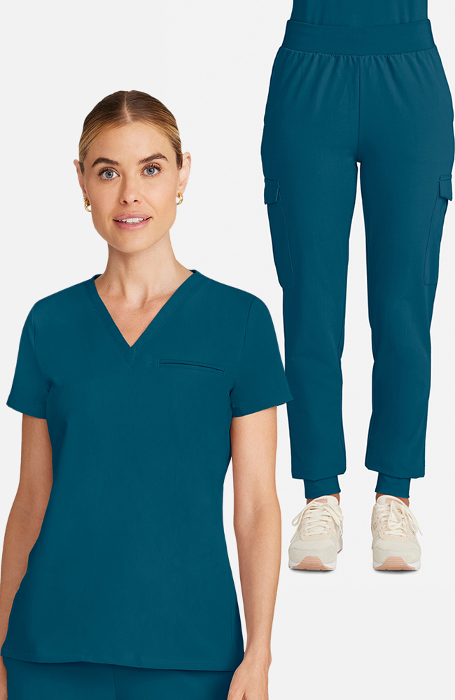 Women's Scrub Set: Flora 3-Pocket Top & Bosque Jogger Pant, CAR Caribbean Blue, large