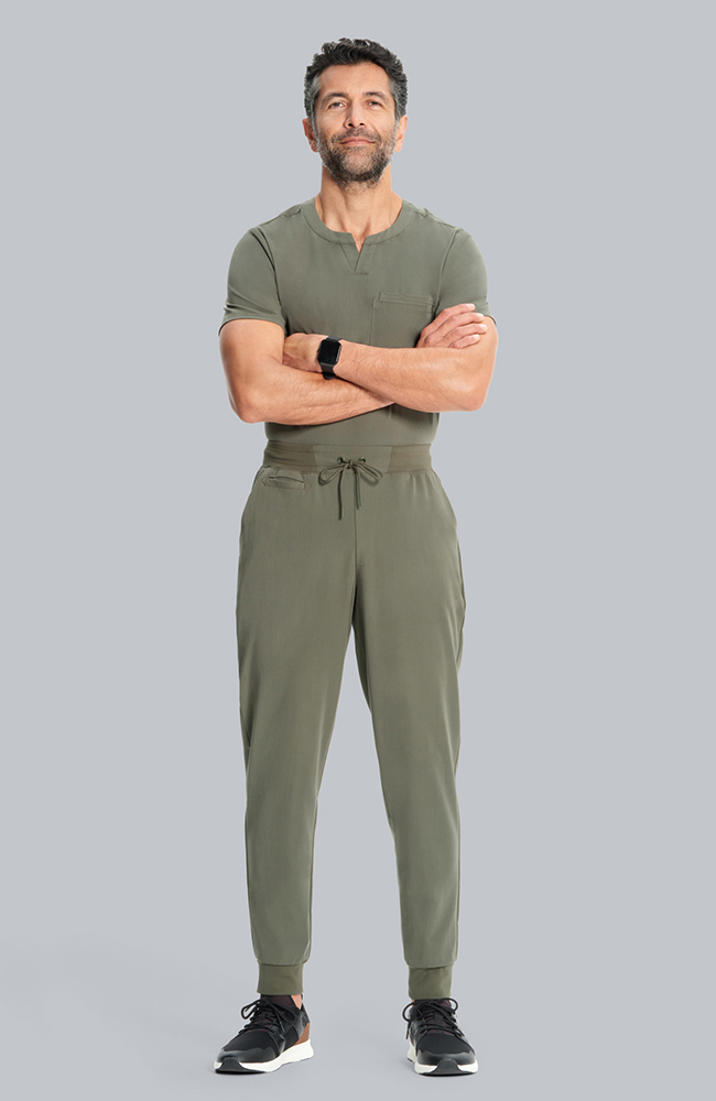 Men's Scrub Set: Cirrus Split Neck Top & Drift Jogger Pant, OLV Olive, large