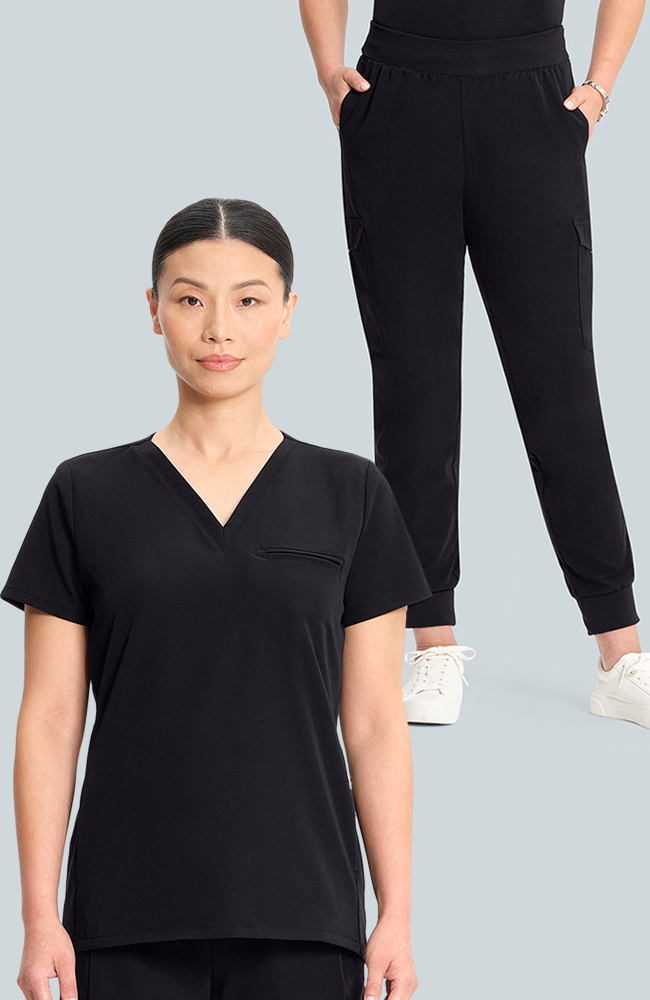Women's Scrub Set: Flora 3-Pocket Top & Bosque Jogger Pant, BLK Black, large